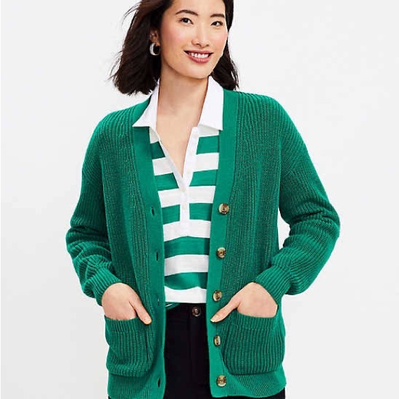 Lands End supima cotton classic grandpa cardigan sweater size large Kelly green - Picture 12 of 12